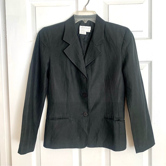 Linen & Silk Blazer Jacket by Smooth Studio. Black Size 6p - Picture 5 of 10